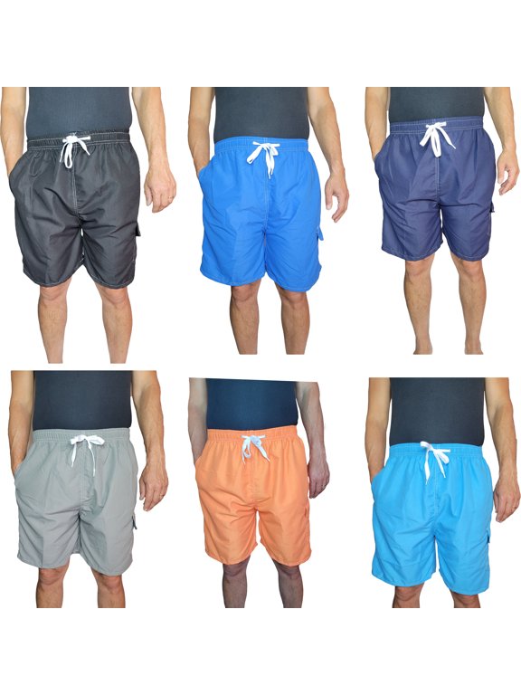 Men's 3 Pockets Cargo Swim Shorts Swimming Trunks Swimwear Suit, Beach Surf Boad Summer Wear, All Solid Colors