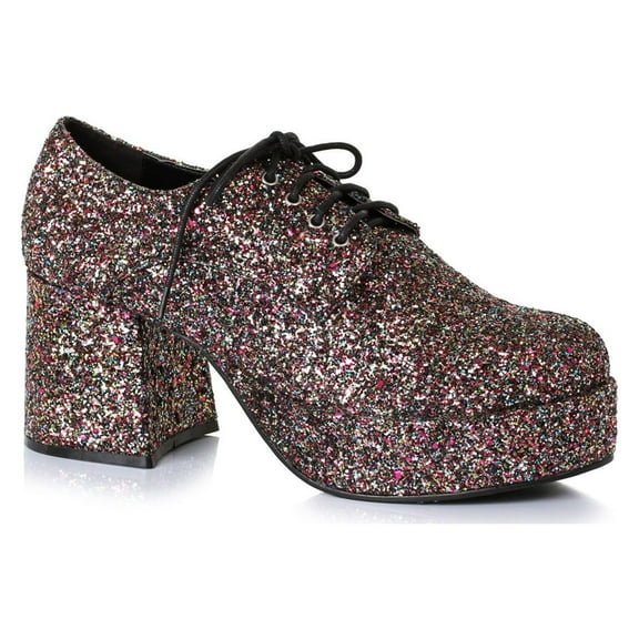 Men's 3 inch Heeled Platform Black Glitter Disco Shoe Halloween Costume Accessory