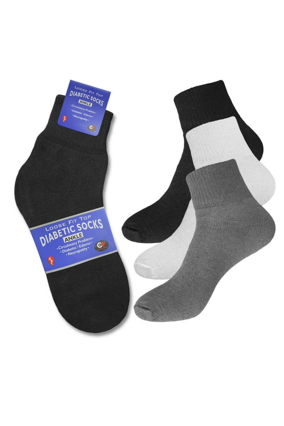 Men's 3 or 6 Pairs of Health Support Diabetic Ankle Circulatory Socks, Non-binding & Loose Fit (Black/3 Pairs)