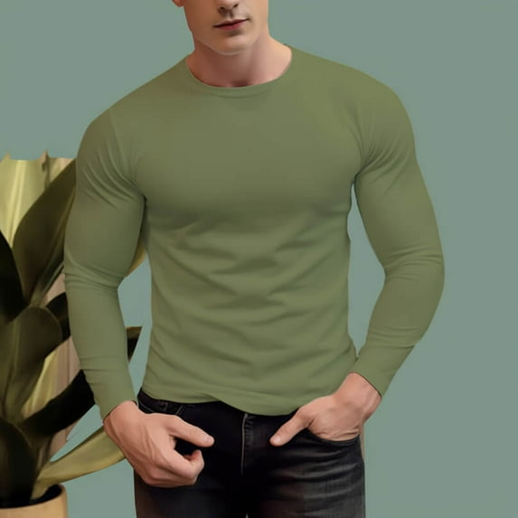 Men's 300g 100% Cotton Round Neck Regular Solid Long Sleeve T-Shirt