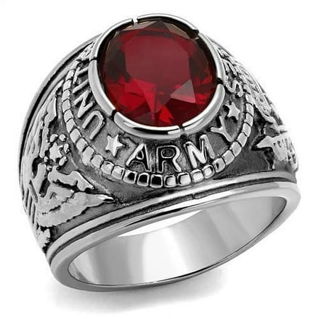 Men's 316 Stainless Steel Wide Band Army Ruby CZ Ring - Size 13