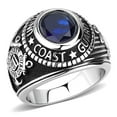 thumbnail image 1 of Men's 316 Stainless Steel Wide Band US Coast Guard Blue Sapphire CZ Ring - Size 13, 1 of 6