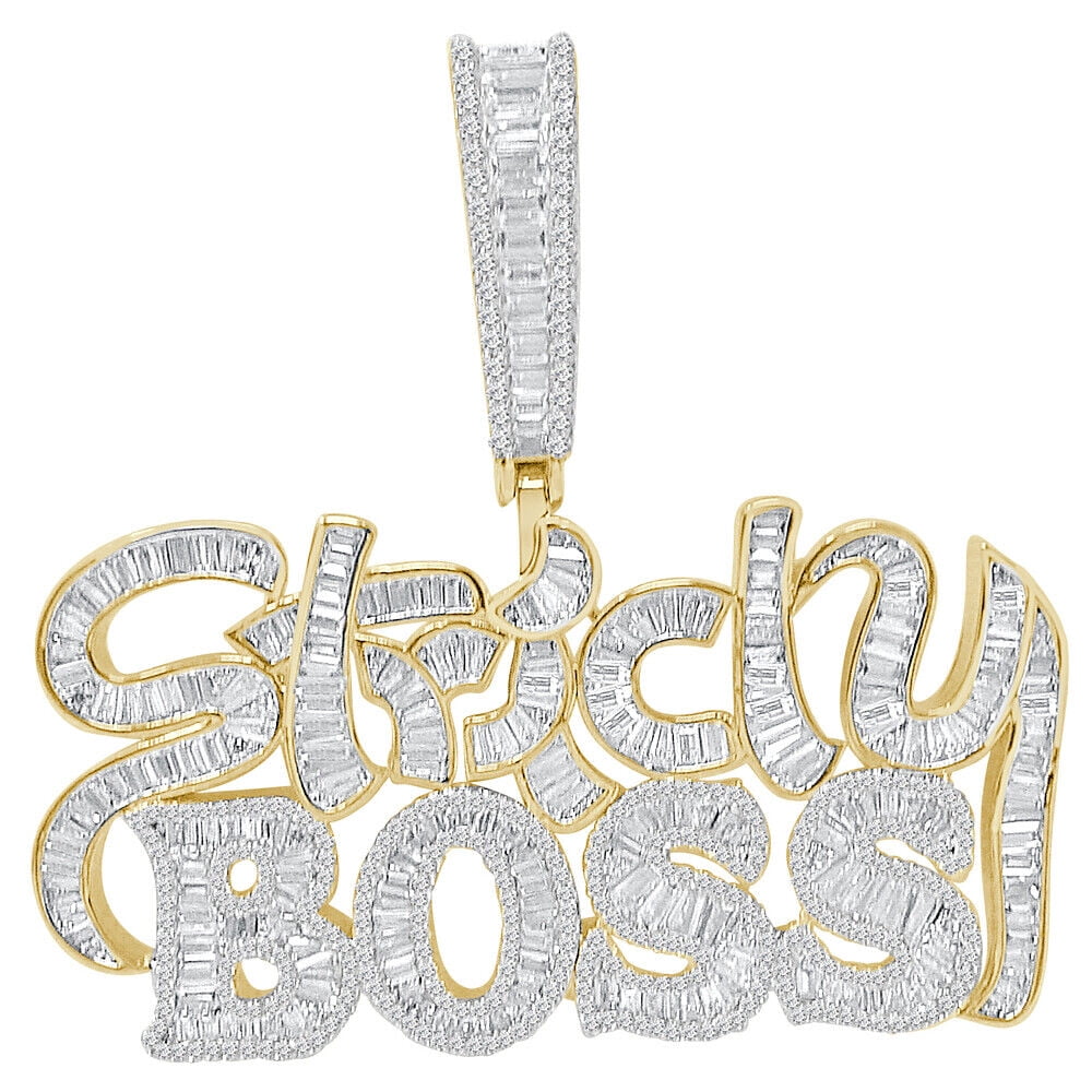 Men's 32+ Grams Big 2.50'' 14K Yellow Gold Finish 6.00 Cwt. Strictly Boss Pendant Charm