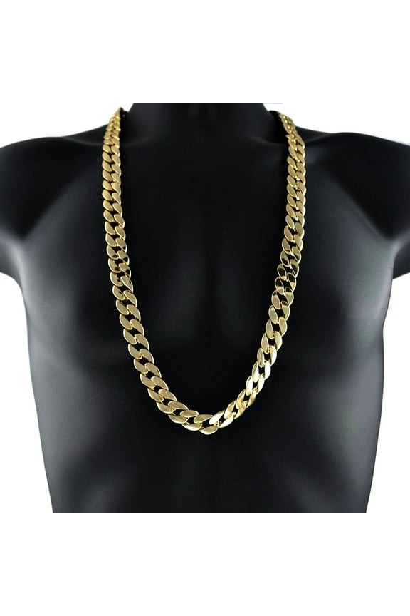 Men's 33" Inch Long Cuban Link Neck Chain Heavy Gold Finish 15 mm Wide Big Hip Hop Necklace
