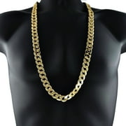 Mens 33 Inch Long Cuban Link Neck Chain Heavy Gold Finish 15 mm Wide Big Hip Hop Necklace