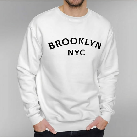 Men's 330g 100% Cotton Brooklyn Nyc Pattern Dropped Shoulder Crew Neck Sweatshirt