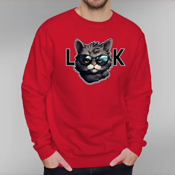 Men's 330g 100% Cotton Cartoon Cat Pattern Dropped Shoulder Crew Neck Sweatshirt
