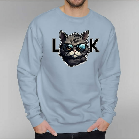 Men's 330g 100% Cotton Cartoon Cat Pattern Dropped Shoulder Crew Neck Sweatshirt