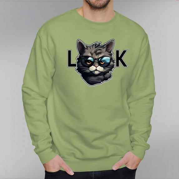 Men's 330g 100% Cotton Cartoon Cat Pattern Dropped Shoulder Crew Neck Sweatshirt
