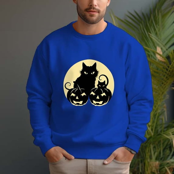 Men's 330g 100% Cotton Dropped Shoulder Crew Neck Sweatshirt-pumpkin cat