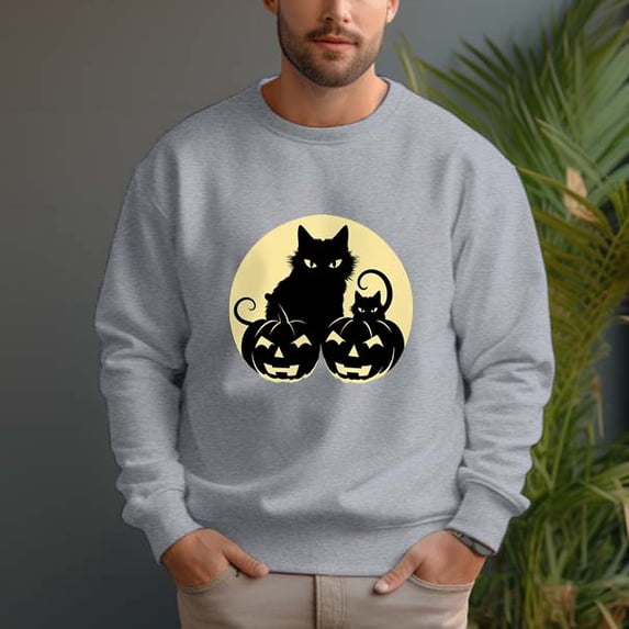Men's 330g 100% Cotton Dropped Shoulder Crew Neck Sweatshirt-pumpkin cat