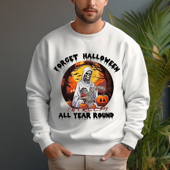 Men's 330g 100% Cotton Halloween Pattern Dropped Shoulder Crew Neck Sweatshirt