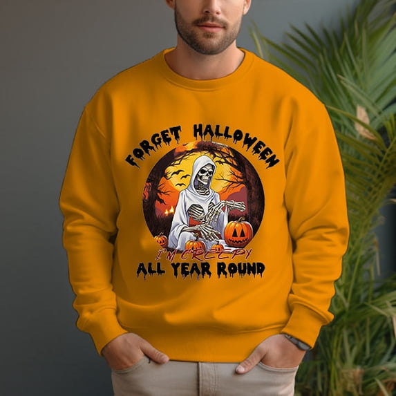 Men's 330g 100% Cotton Halloween Pattern Dropped Shoulder Crew Neck Sweatshirt
