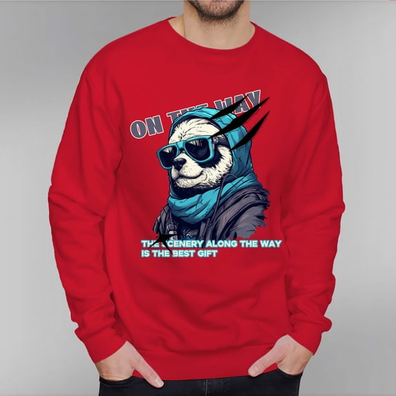 Men's 330g 100% Cotton Panda Pattern Dropped Shoulder Crew Neck Sweatshirt