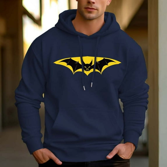 Men's 330g 100% Cotton Pattern Terry Dropped Shoulder Hoodie-Black Bat