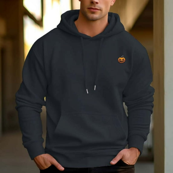 Men's 330g 100% Cotton Pattern Terry Dropped Shoulder Hoodie-Black Pumpkin