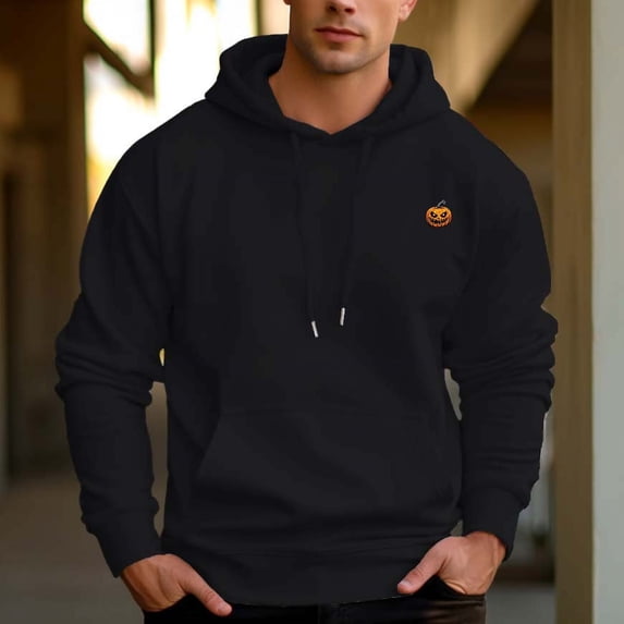 Men's 330g 100% Cotton Pattern Terry Dropped Shoulder Hoodie-Black Pumpkin