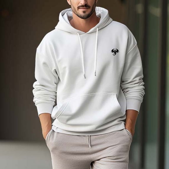 Men's 330g 100% Cotton Pattern Terry Dropped Shoulder Hoodie-Dragon