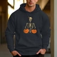 thumbnail image 1 of Men's 330g 100% Cotton Pattern Terry Dropped Shoulder Hoodie-Pumpkin Arm Skull, 1 of 15