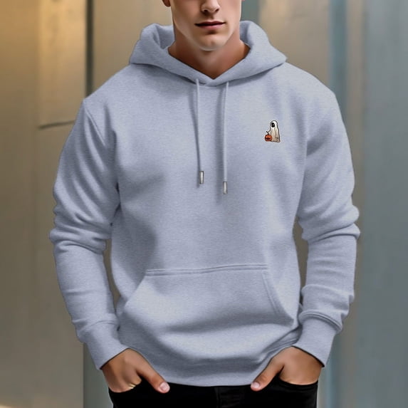Men's 330g 100% Cotton Pattern Terry Dropped Shoulder Hoodie-Pumpkin Ghost