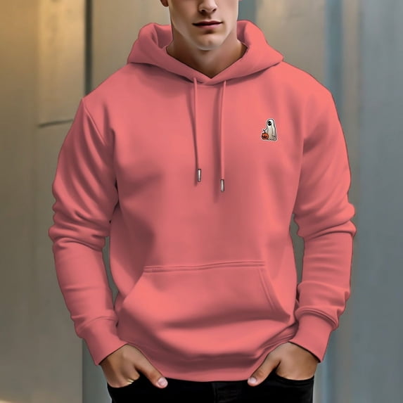 Men's 330g 100% Cotton Pattern Terry Dropped Shoulder Hoodie-Pumpkin Ghost