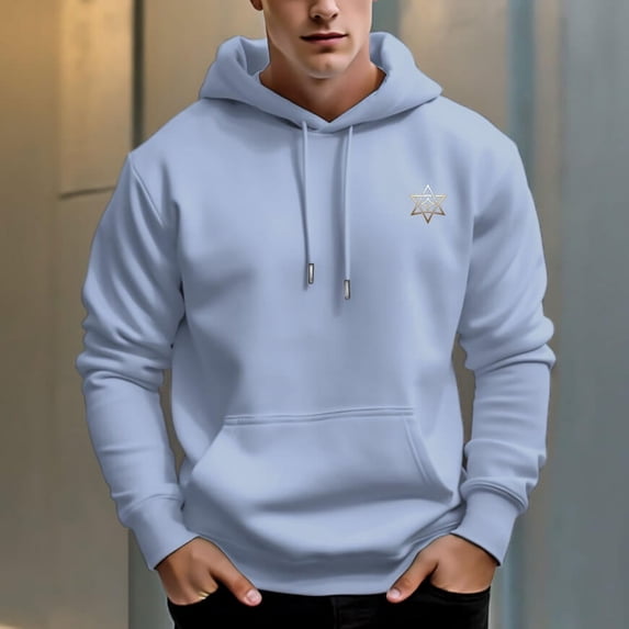 Men's 330g 100% Cotton Pattern Terry Dropped Shoulder Hoodie-Six Pointed Star