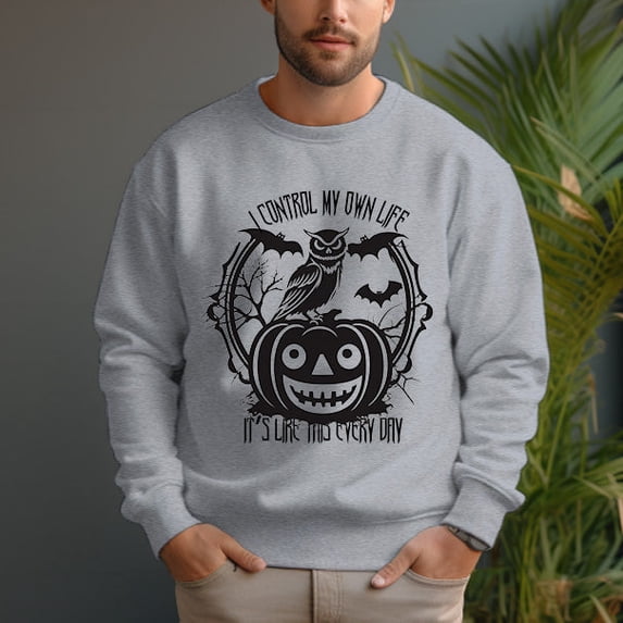 Men's 330g 100% Cotton Pumpkin Pattern Dropped Shoulder Crew Neck Sweatshirt