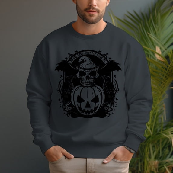Men's 330g 100% Cotton Pumpkin Skull Pattern Dropped Shoulder Crew Neck Sweatshirt