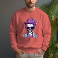 thumbnail image 1 of Men's 330g 100% Cotton Purple Haired Skull Pattern Dropped Shoulder Crew Neck Sweatshirt, 1 of 15