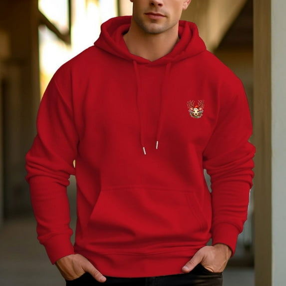 Men's 330g 100% Cotton Terry Dropped Shoulder Hoodie-Christmas deer head pattern