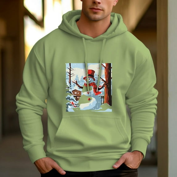 Men's 330g 100% Cotton Terry Dropped Shoulder Hoodie-Snowman Pattern