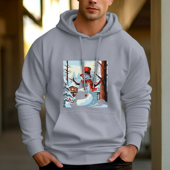 Men's 330g 100% Cotton Terry Dropped Shoulder Hoodie-Snowman Pattern