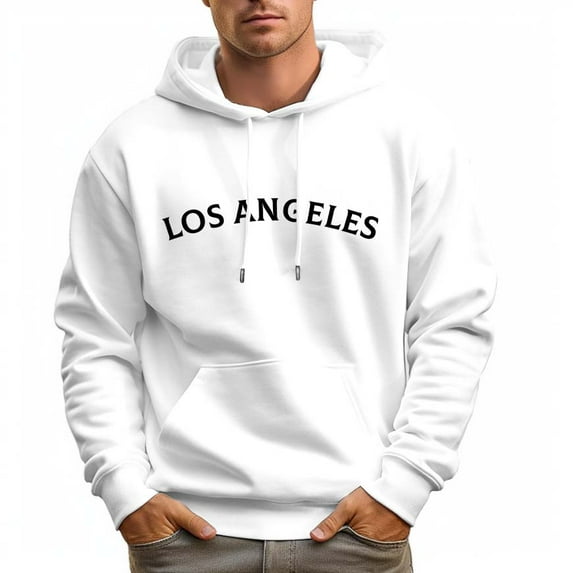 Men's 330g Cotton Hoodie LOS ANGLES Letters Pullover Sweatshirt