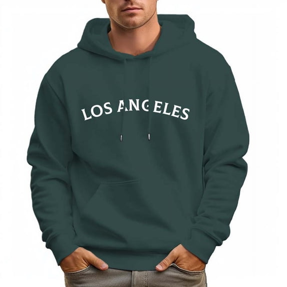 Men's 330g Cotton Hoodie LOS ANGLES Letters Pullover Sweatshirt