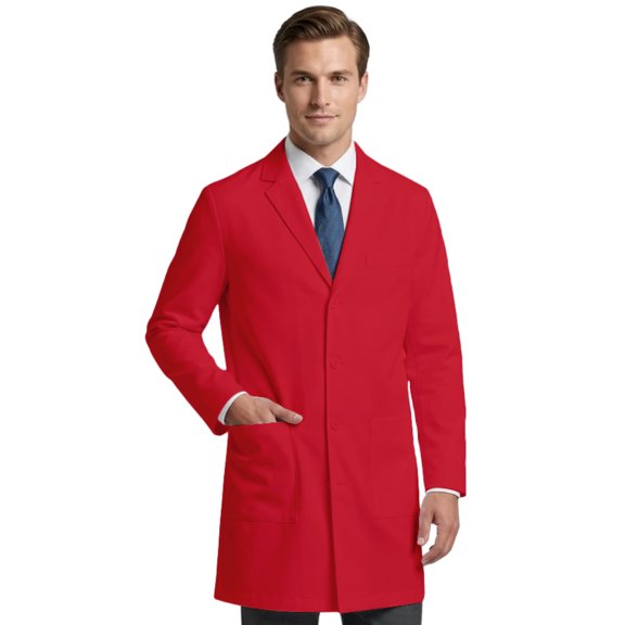 Men's 36" 3-Pocket, 4-Button Lab Coat, Red, XL