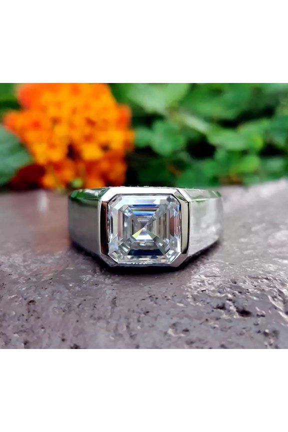 Men's 3Ct Asscher Cut Lab Created Diamond Solitaire Ring in 14K White Gold Plated