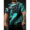 thumbnail image 1 of Men's 3D Blue Dragon Print T-Shirt - Vibrant Short Sleeve Crew Neck Lightweight Polyester Summer Casual Outdoor Wear, 1 of 6