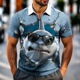 thumbnail image 1 of Men's 3D Cool Shark Sunglasses Graphic Shirts Novelty Quarter Zip Short Sleeve T-Shirts Summer Casual Golf Tees V-Neck Pullover Vacation Beach Party Tops, 1 of 6