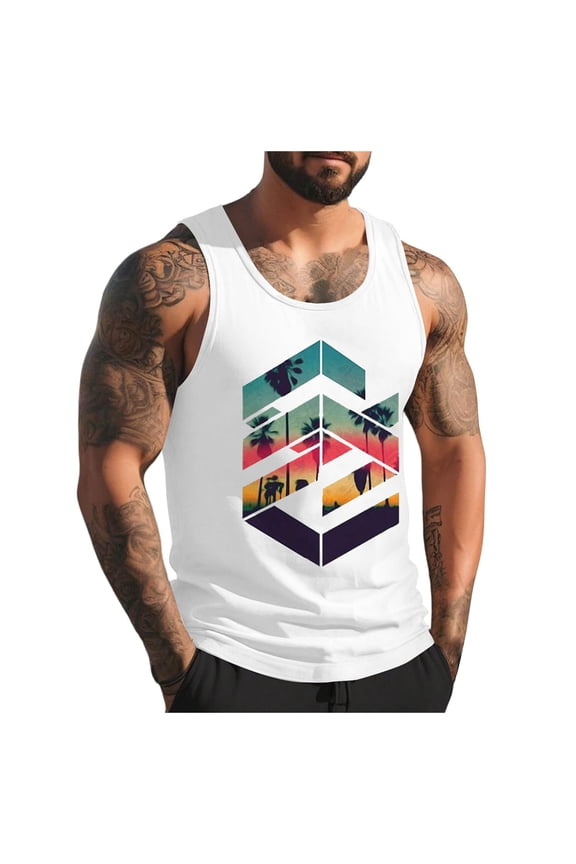 Men's 3D Digital Print Features Street Loose Beach Coconut Tree Holiday Vest Clothes