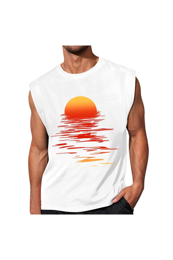 Men's 3D Digital Print Features Street Loose Beach Coconut Tree Holiday Vest Clothes