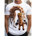 thumbnail image 1 of Men's 3D Digital Print Giraffe Pattern T-Shirt - Casual Crew Neck Short Sleeve T-Shirt, Lightweight and Breathable, Perfect for Summer, Perfect for Casual Wear,  Brown and Blue Spotted Top, 1 of 6