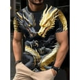 thumbnail image 1 of Men's 3D Dragon Graphic T-Shirt - Short Sleeve, Black and Gold Design, Lightweight Polyester, Relaxed Fit for All Ages, 1 of 5