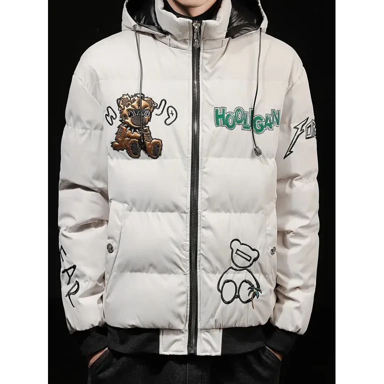 Men's 3D Embroidery Thick Winter Warm Hooded Cotton-padded Jacket