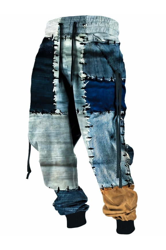 Men's 3D Graphic Jogger Sweatpants Stylish Loose Drawstring Print Gym Sport Pants Streetwear Retro Jogger Pants Blue XL