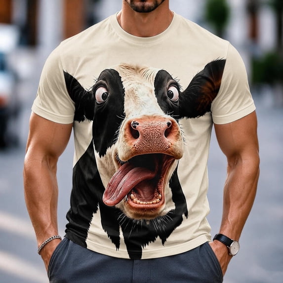 Men's 3D Graphic Print T-Shirts Funny Cow Animal Novelty Short Sleeve Crewneck Tees Casual Summer Tops Streetwear Shirts for Everyday Wear and Party