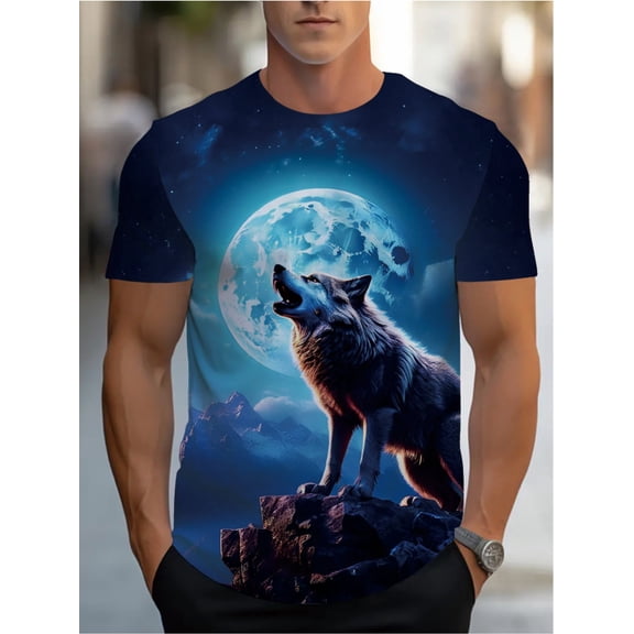 Men's 3D Graphic T-Shirt - Roaring Werewolf Moon Design |   Unique and fashionable casual wear |   Fashion Wolf Print Round Neck Short Sleeve
