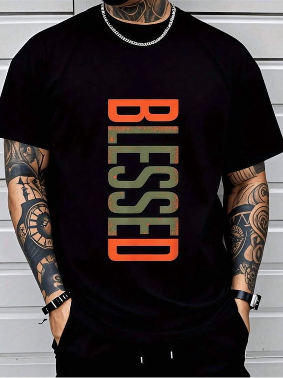 Men's 3D Graphic T-Shirt - Tee With Bold Orange & Green Lettering, Breathable Medium Stretch Fabric, Machine Washable Casual Streetwear,White Top