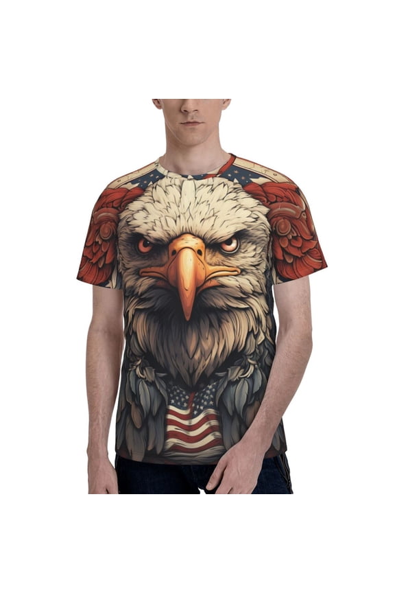 Men's 3D Graphic T Shirts Casual Short Sleeve Tee Top, American Flag United States Navy Eagle