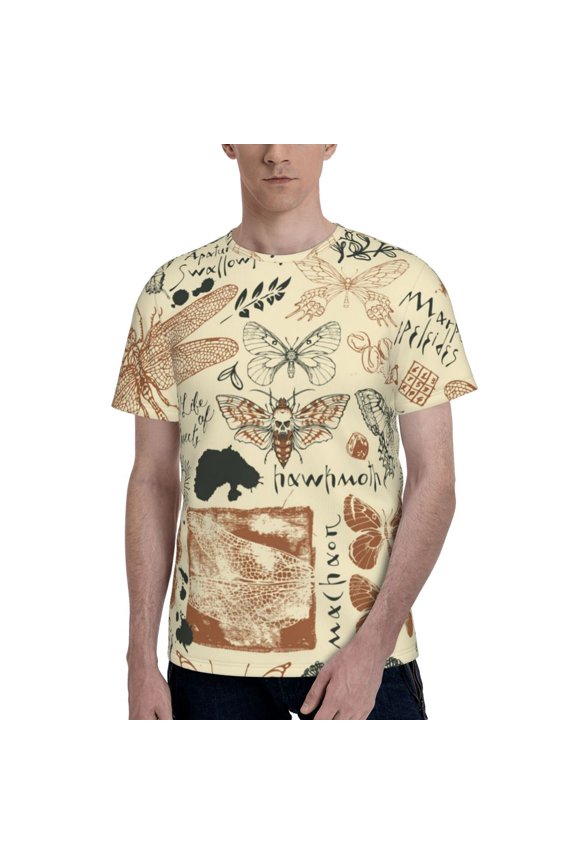 Men's 3D Graphic T Shirts Casual Short Sleeve Tee Top, Dragonfly Moth Vintage Butterfly