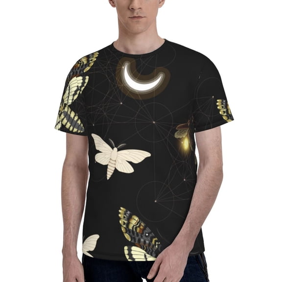 Men's 3D Graphic T-Shirts Short Sleeve Crewneck Tee, Death Head Hawk Moth Fireflies